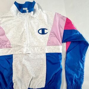Champion Colorblock Blue & Pink 1/2 Zip Mixed Media Pullover, Windbreaker, XS